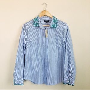 J. Crew Embroidered Striped Button Down Shirt NWT